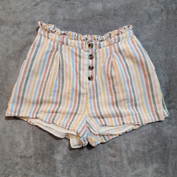 American Eagle By Payless Pants - American Eagle Paper Bag Striped Faux Button Fly High Rise Shorts Size Small